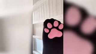 Cute femboy’s thigh highs ruined by his own big cock and messy cumshot