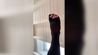 Cute femboy’s thigh highs ruined by his own big cock and messy cumshot