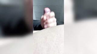 Cute femboy’s thigh highs ruined by his own big cock and messy cumshot
