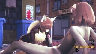 Furry yaoi fox deepthroats dog on street cum in his mouth