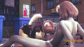 Furry yaoi fox deepthroats dog on street cum in his mouth