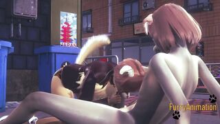 Furry yaoi fox deepthroats dog on street cum in his mouth