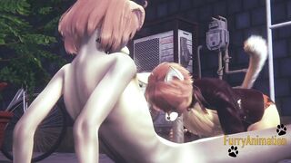 Furry yaoi fox deepthroats dog on street cum in his mouth
