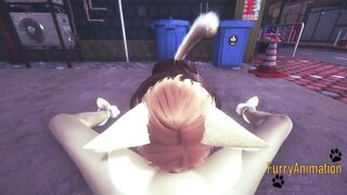 Furry yaoi fox deepthroats dog on street cum in his mouth