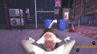 Furry yaoi fox deepthroats dog on street cum in his mouth