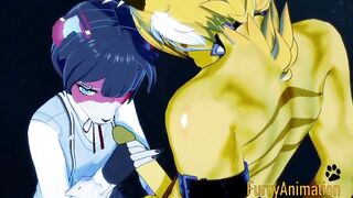 Furry yaoi cat handjob gets thick cumshot in his face