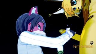 Furry yaoi cat handjob gets thick cumshot in his face