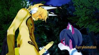 Furry yaoi cat handjob gets thick cumshot in his face