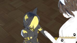 Anubis furry yaoi handjob gushes cum in his face 3D hentai