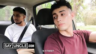 Car Ride Ends With His Mouth Choked By Big Dick