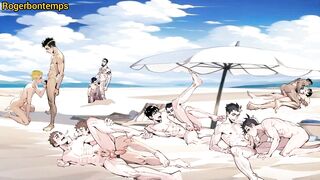Gay Beach Gangbang destroys twink with brutal anal creampie
