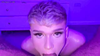Femboy deepthroats his boyfriend’s uncut cock with euphoric slurps