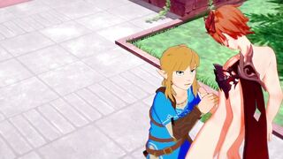 Link gets his cock wrecked by Tartaglia in raw anime anal creampie
