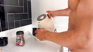 Muscle worshipper worships throbbing veiny cock flexing raw