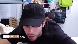 Barista Michael gets caught stealing then fucked bareback by john Vadim
