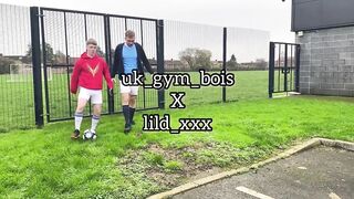 Two Sweaty Lads Jerk Off To The Match Big Dick Cumshots