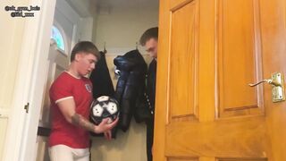 Two Sweaty Lads Jerk Off To The Match Big Dick Cumshots