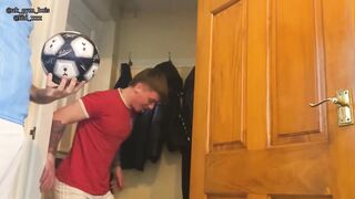 Two Sweaty Lads Jerk Off To The Match Big Dick Cumshots