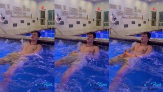 Jacuzzi jizz soaking his perfect abs solo in public steam
