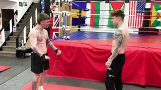 Two straight studs wrestle till cumshot drenches them both