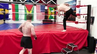 Two straight studs wrestle till cumshot drenches them both