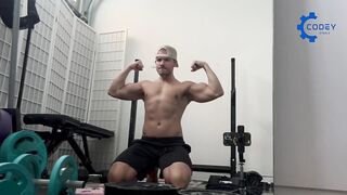 Post Workout Solo cum drip muscle worship jerks off flexing big cock