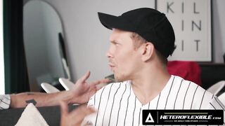 Straight jocks bust thick loads after baseball stretch Ethan Chase and Crush Daddy measure their big dicks raw