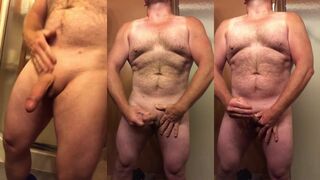 Fresh towel drop cum tasting alone after shower big thick uncut cock