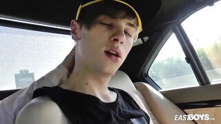 Gushing cumshot from teen hairy cock slim boy Jay Sheen outdoor