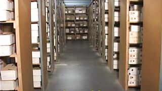 Stockboy stuffs naked big dick packages in factory