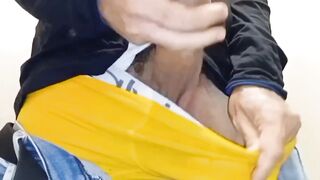 In the public bathroom thick Latin cock gets destroyed by hot morbo guy
