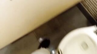 In the public bathroom thick Latin cock gets destroyed by hot morbo guy