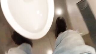 In the public bathroom thick Latin cock gets destroyed by hot morbo guy