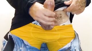 In the public bathroom thick Latin cock gets destroyed by hot morbo guy