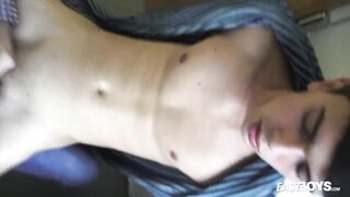Twink squirming hard during rough handjob