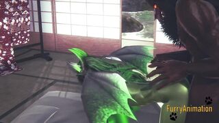 Demond Wolf ravages dragon in rough yaoi yiff brutal cum load