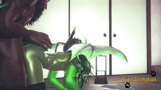 Demond Wolf ravages dragon in rough yaoi yiff brutal cum load