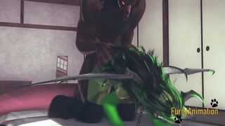 Demond Wolf ravages dragon in rough yaoi yiff brutal cum load