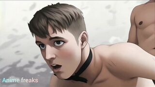 Gay college femboy gets destroyed riding big cock twice in rough sex