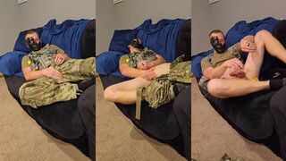 Bi curious Straight Army guy cums hard stuffing dildo in tight ass