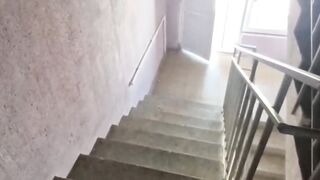Daddy destroys twink on stairs neighbors see cum shoot