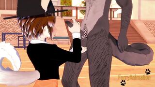 Shiro the furry dog gets his throat wrecked in wet sloppy yaoi 3D