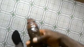 Black twink strokes his 12 inch monster while bulging in jockstrap