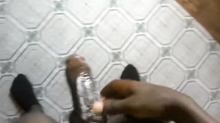 Black twink strokes his 12 inch monster while bulging in jockstrap