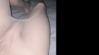 Late night quickie through see through pantyhose cum explosion