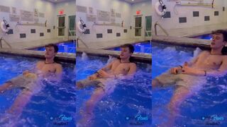 Pool employee almost caught me jerking off while he stares at my big cock