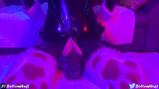 Femboy furry in XXXL latex gets destroyed by giant dildo