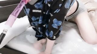 Sissy slurps thick cum straight down her throat irrumatio blowjob ruined mouth ruined