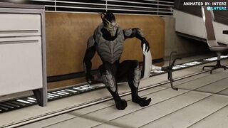 Aliens grow his furry muscle till his gay cock bursts the animation