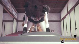 Fox Bottoms Wolf raw 3D yaoi hentai gets stuffed hard and creampied